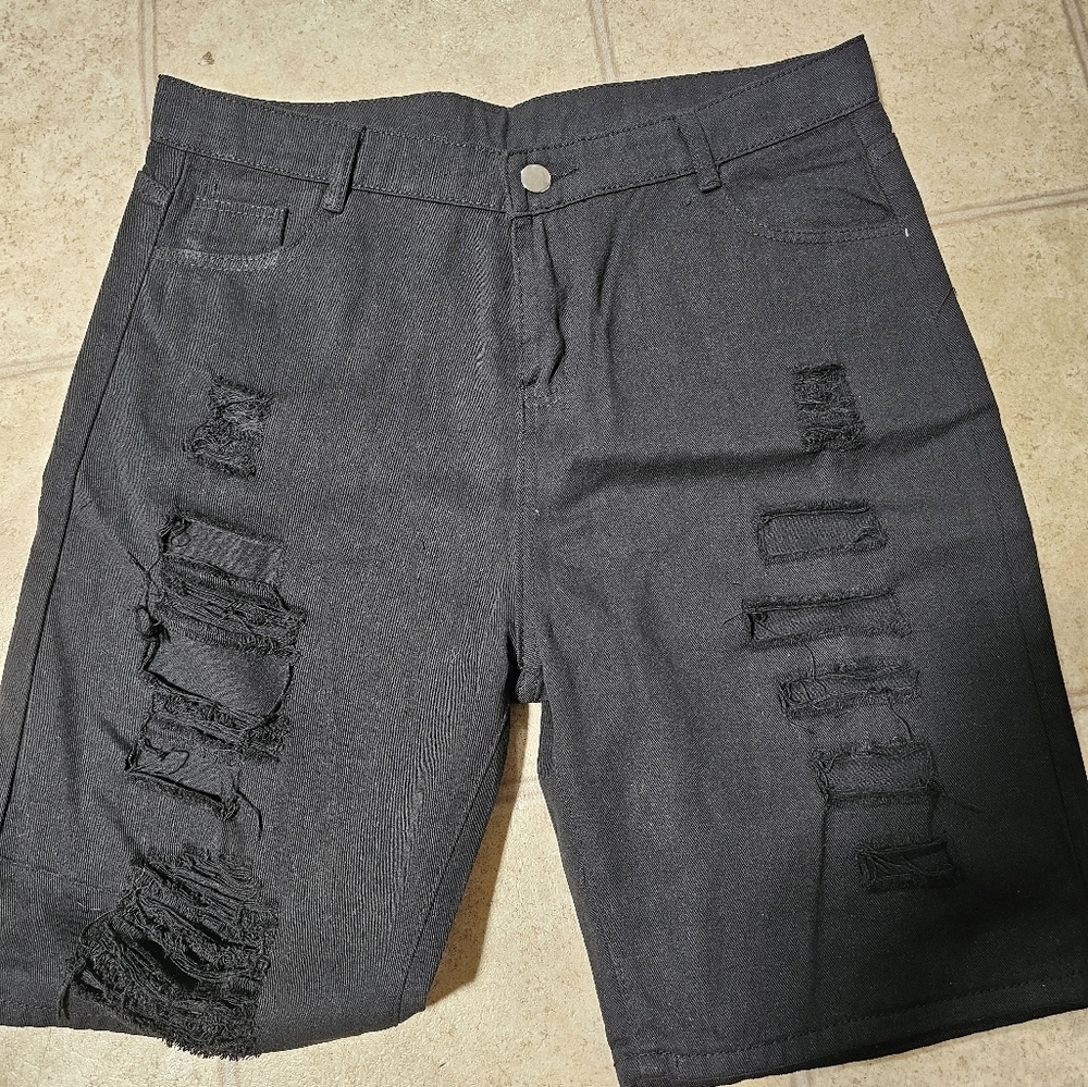 NEW BLACK DEMIN JEAN HOLLOW OUT SHORTS PLUS SIZE 1XL